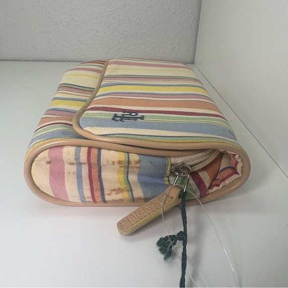 Vintage Ralph Lauren Stripped Cosmetic Makeup Bag w/ Mirror Zipper - Picture 3 of 7